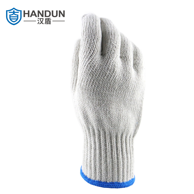 汉盾 HD-850G涤棉  7针本白850g涤棉纱线手套（蓝色锁边）（12付/打，20打/箱）
